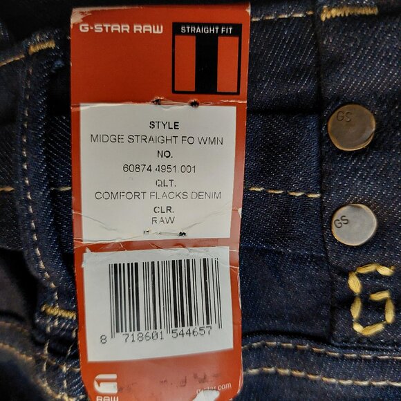 Retro Vintage G-Star Raw Midge Straight Leg Flacks Denim Raw Blue Jeans 24 NWT - Picture 11 of 12